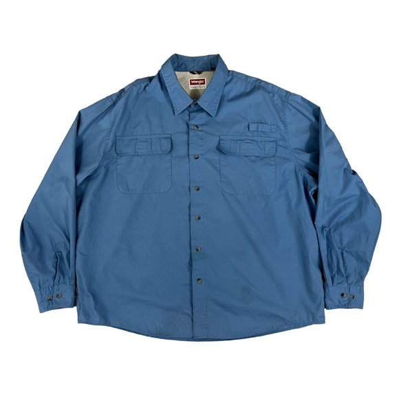 Wrangler Quality Premium Men Blue‎ Button Up Long Sleeve Sz 2XL - Picture 1 of 6